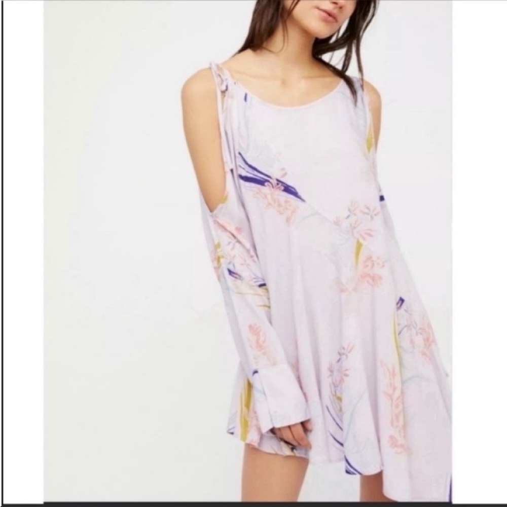Free People Clear Skies Printed Tunic Dress in Lilac NWT